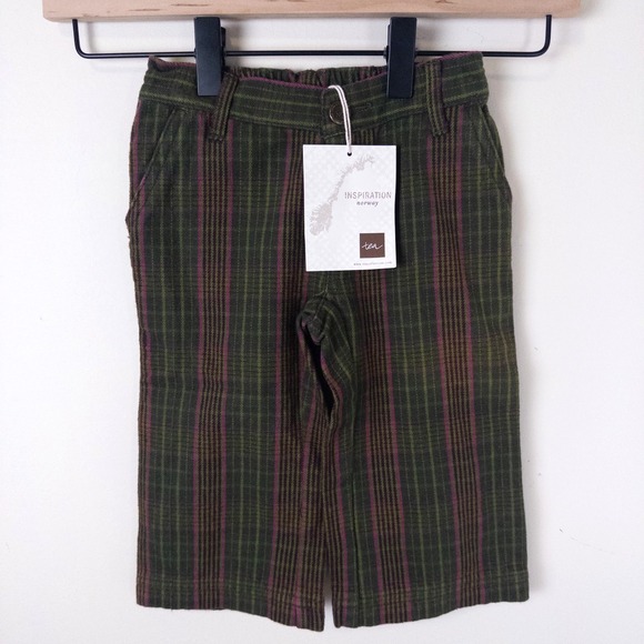 NEW Tea Collection Y2K Norway Plaid Trouser Pants Green Pink Baby Sz 12-18m - Picture 1 of 9